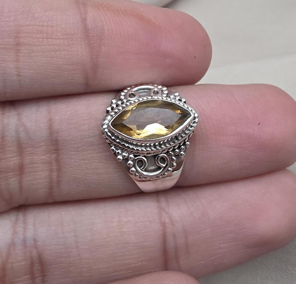 Natural Citrine 925 Sterling Silver Ring: Handmade Boho Gemstone Jewelry