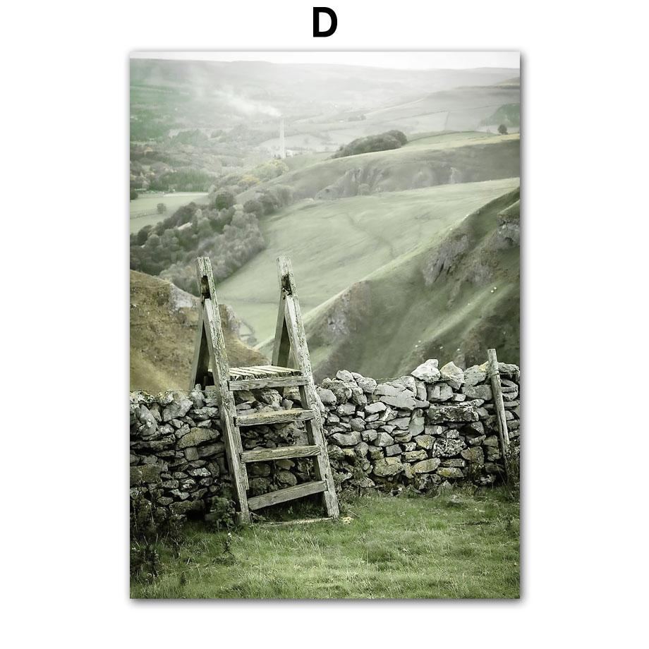 White Flower Dandelion Green Hill House Wall Art Canvas Painting Nordic Posters And Prints Wall Pictures For Living Room Decor