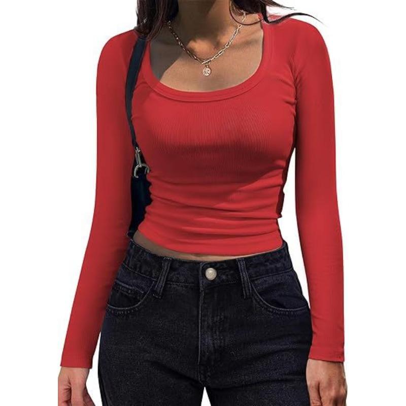 YYFS Женская мода повседневная весна осень однотонные принты длинные рукава U-образный вырез блузки и рубашки