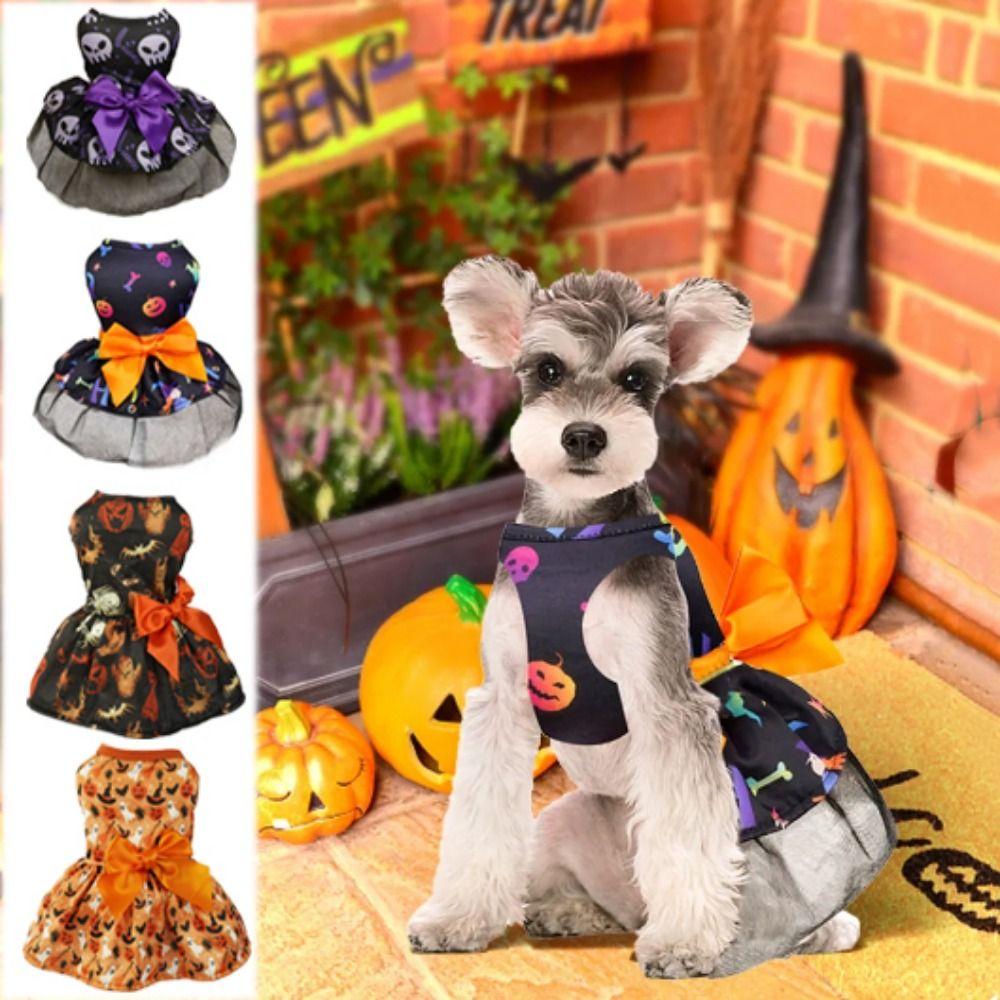 Декоративная одежда для собак на Хэллоуин из полиэстера, мягкое дышащее платье для собак в виде тыквы, платье для собак в виде летучей мыши с рисунком в виде черепа/тыквы, праздничная вечеринка