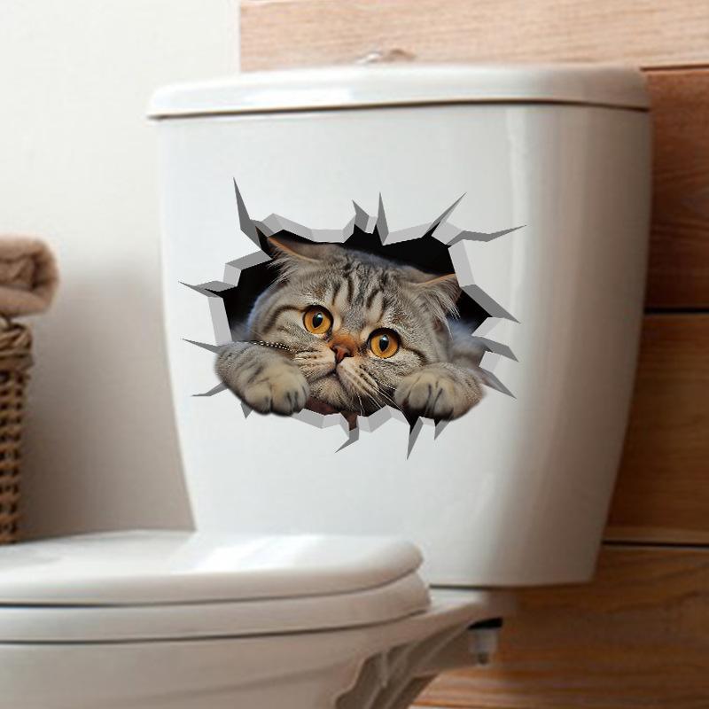 Наклейка на унитаз с изображением мультяшного кота, украшение для ванной комнаты и туалета, водонепроницаемая 3D-самоклеящаяся наклейка на крышку унитаза