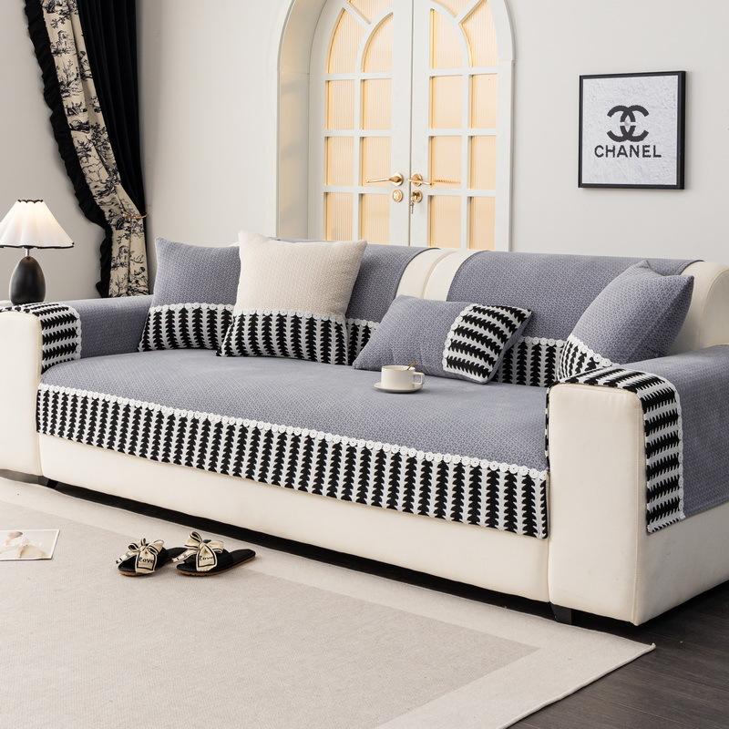 New Thickened Chenier Sofa Cushion Four Seasons Universal Non-Slip Cover Premium Sense Straight Row Cushion Cover Cloth Towel