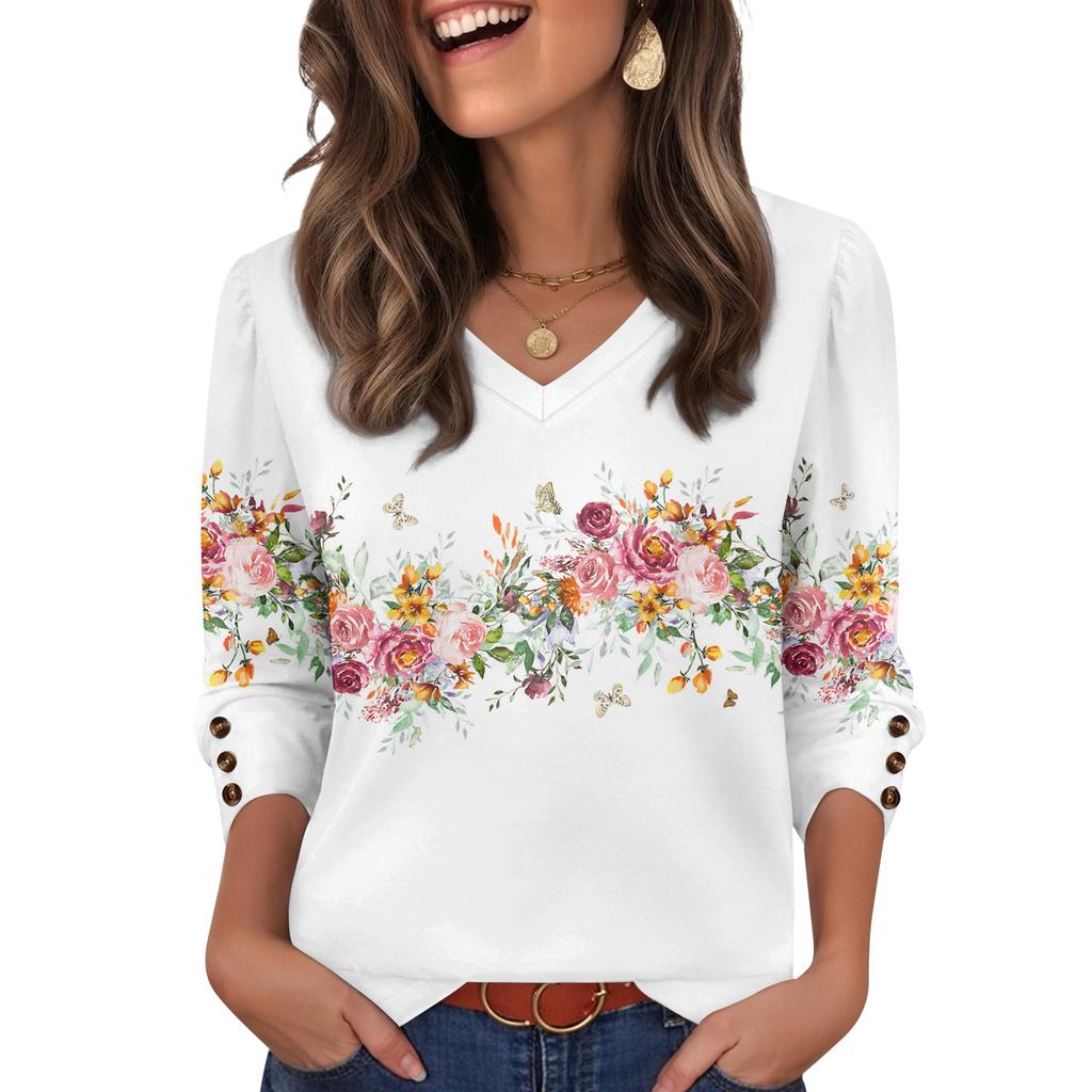 Women's Fashion, Casual And Retro V-neck Top