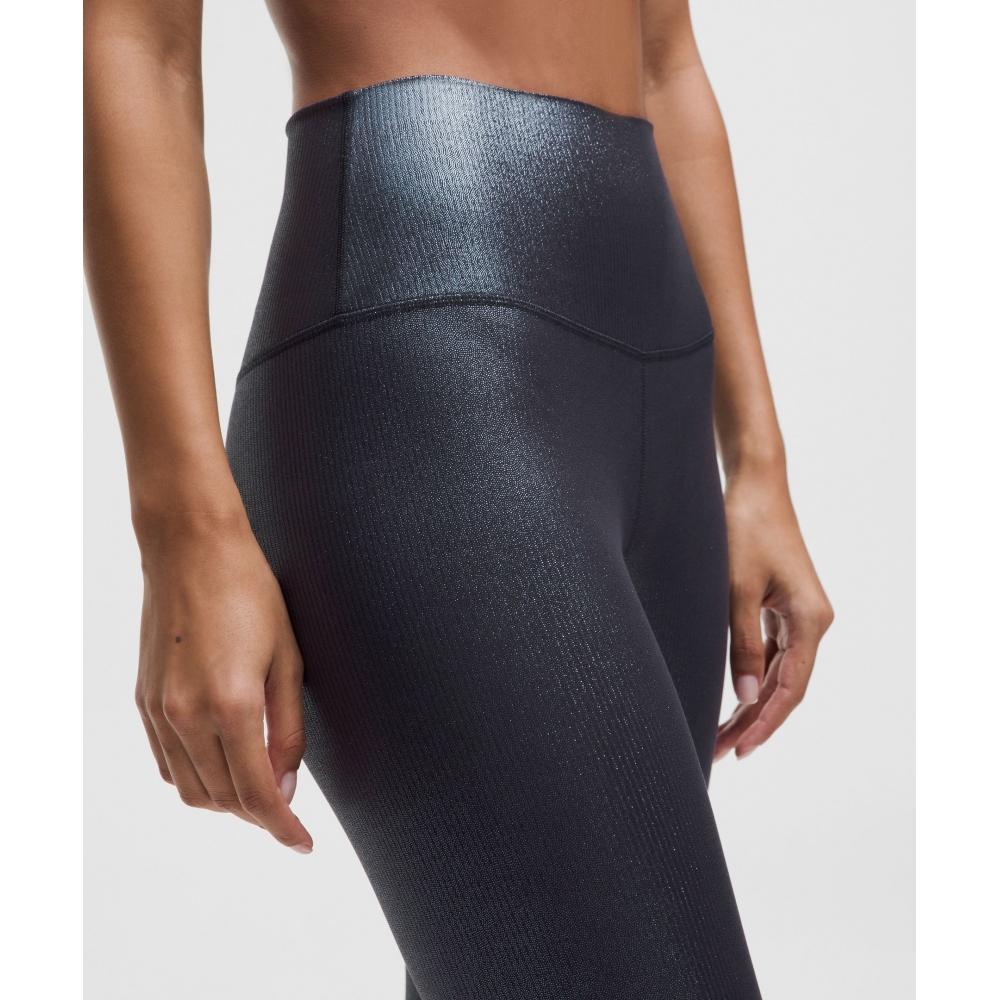 Lululemon Align  High Rise Ribbed Crop 23   Shine Radiate Foil Print Black Night