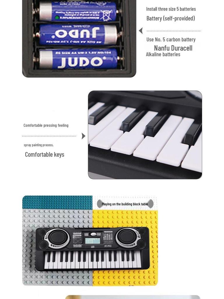 Детское электронное обучающее пианино с 37 клавишами