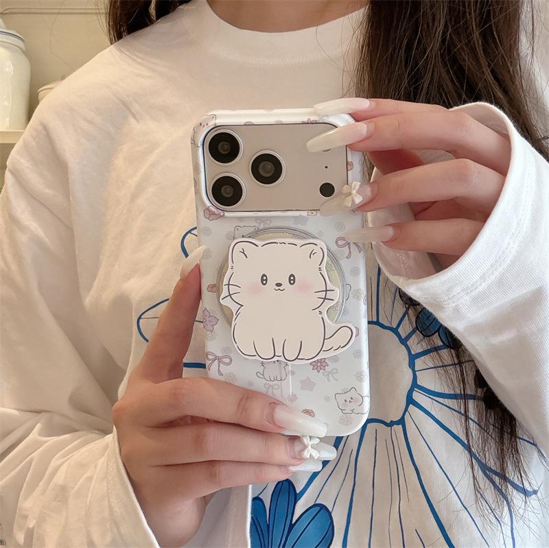 Красочный Цветочный Бант Кот Магнитный Чехол для Телефона для iPhone 17, 16 Pro Max, 15 Pro