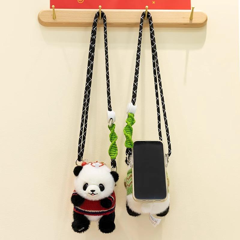Yirongfang Dressing Panda Мобильный телефон Клип Кукла Плюшевая кукла Мультфильм Милая Панда Креативный Мобильный телефон Подвесное украшение
