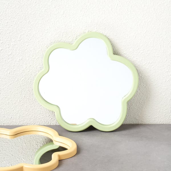 Wall Mounted Flower Shape Mdf Mirror Green