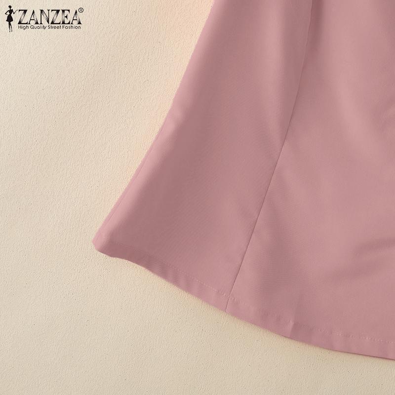 ZANZEA Женская летняя повседневная блузка с круглым вырезом и коротким рукавом