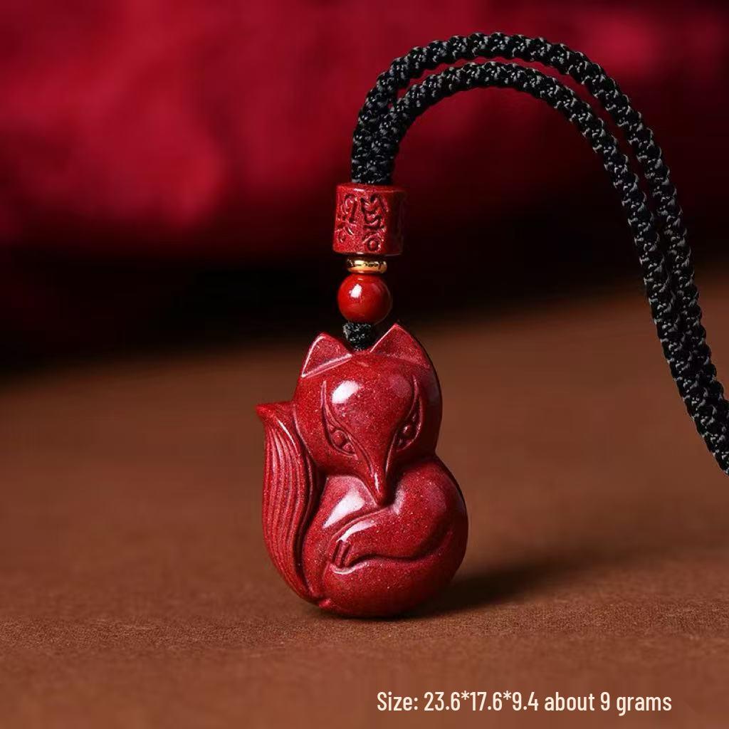 Кулон-ожерелье и брелок-шарм из циннабара, красной цинчжоуской глины, с изображением девятихвостой лисы