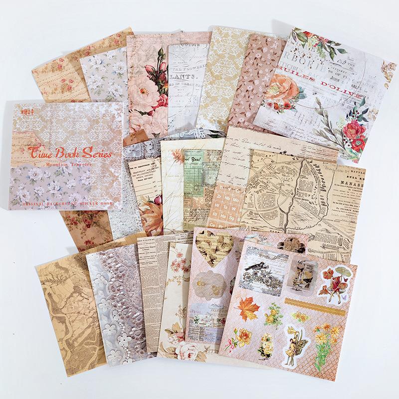 JIANWU 20Pcs Vintage Journal Background Decoration Sticker Book Literary Art Fresh DIY Scrapbooking Material Stickers Stationery
