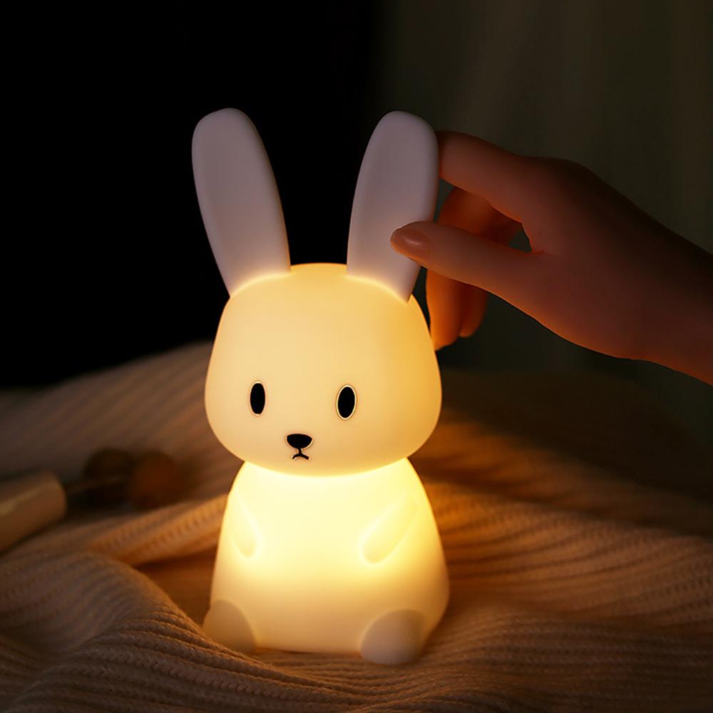 Силиконовый светильник с мультяшным кроликом, светодиодный ночник, USB перезаряжаемый многоцветный светильник для атмосферы, украшение дома для детского праздника