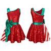 Kids Girls Christmas Dance Costumes Xmas Elf Fancy Dress Up Sequins Ballet Dance Figure Ice Skating Dress