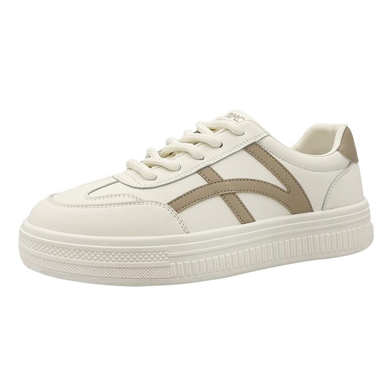 Women's White Shoes New Fashion Sports and Leisure Lace-up Flat All-Match Thick Bottom Color Matching Comfortable Board Shoes