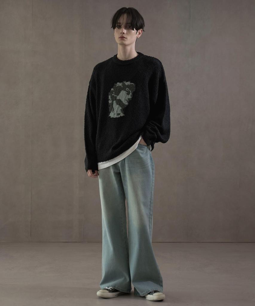 WEGO Пуловер из жаккардового трикотажа Весна Большой корейский размер Черный топ, Одежда, Логотип, Силуэт, Стиль, Повседневный, Подарок, Презент, Мужской, L,