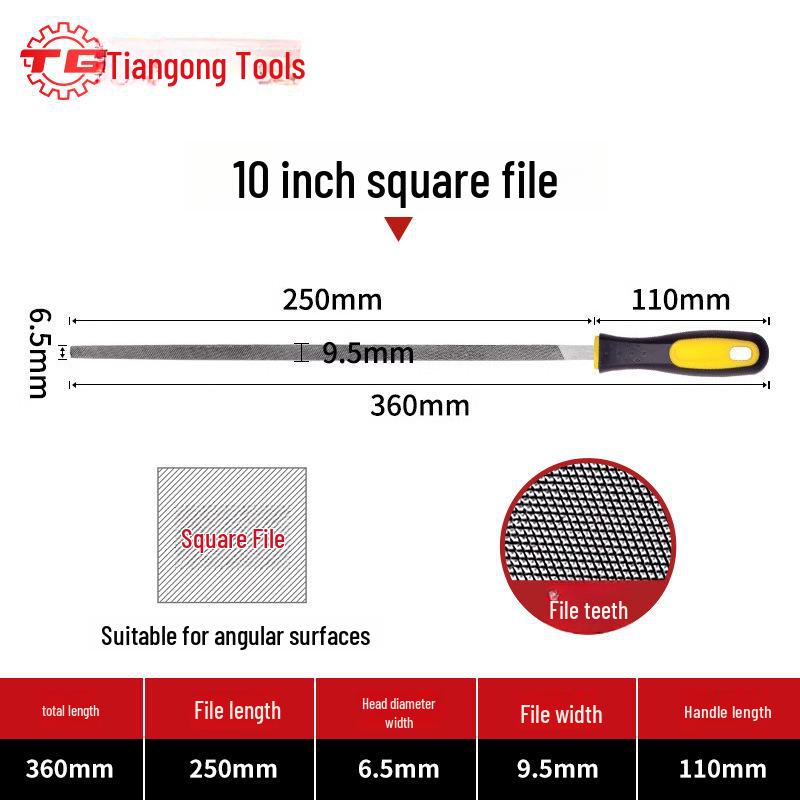 Набор напильников по дереву Tiangong из высокоуглеродистой стали: Треугольный, Нож для тычков, Круглый напильник для верстачных работ и шлифовки.