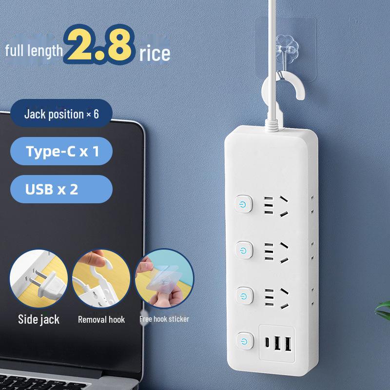Умный USB Многофункциональный Сетевой Фильтр с Независимым Выключателем и Боковой Вилкой
