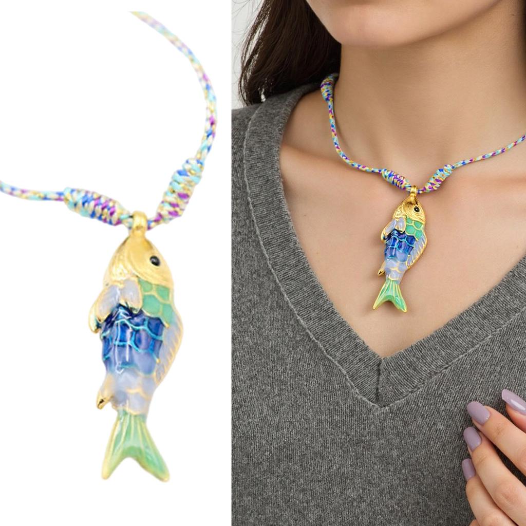 Красочное ожерелье с подвеской в виде рыбки Уникальный тип Доступно Цепочка-веревка из нержавеющей стали Ювелирное изделие для женщин Детей Мода