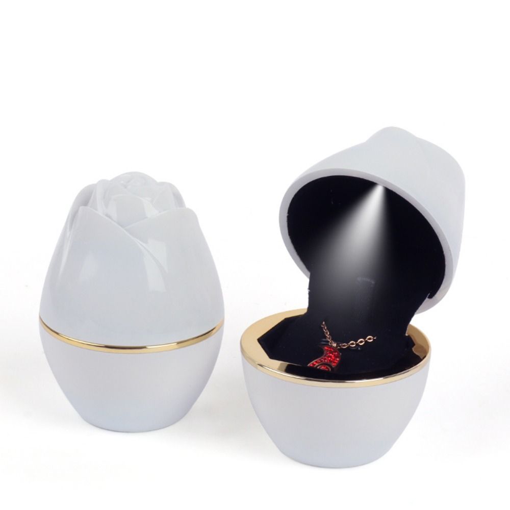 with LED Lights LED Rings Box Rose Shape Jewelry Ring Case Portable Necklace Box for Valentines