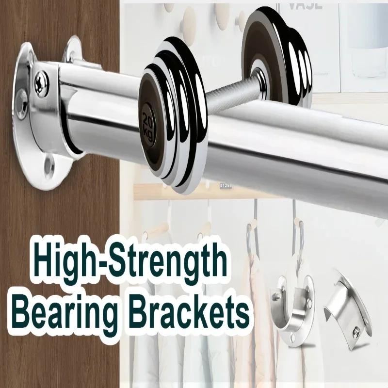304 Stainless Steel Flange Seat 2PCS Wardrobe Hanger Rod Bracket Robust Fixing Hardware Holder for Closet Bar Support