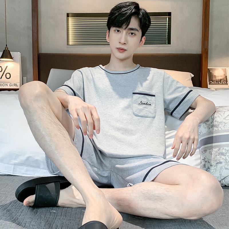 Летние трикотажные хлопковые мужские пижамные комплекты с короткими рукавами, мужской пижамный комплект с буквами, пижама для мужчин, одежда для сна, костюм для домашней одежды