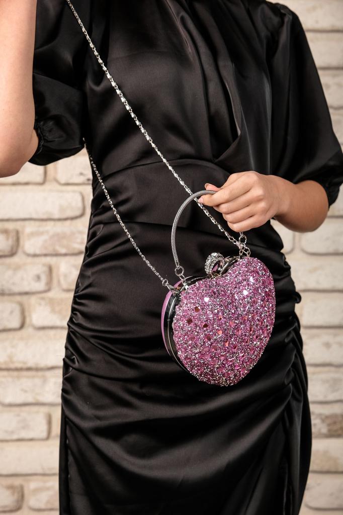 Women's Stylish and Useful Evening Dress Bag Women's Heart Stoned Saxe Blue Evening Dress Bag