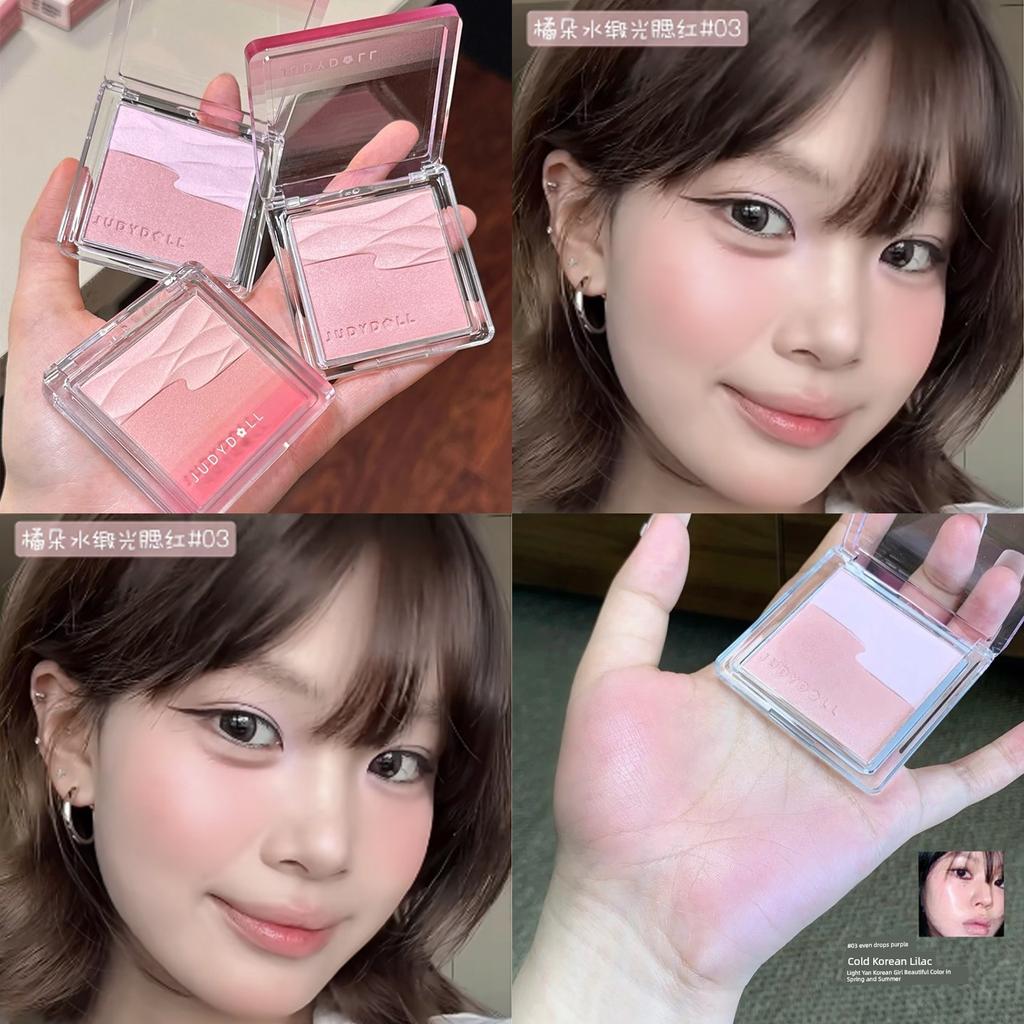 In Stock! Polished and Smooth Finish! Judydoll Orange Satin Glow Blush Dual Color Blush Palette with Highlighter