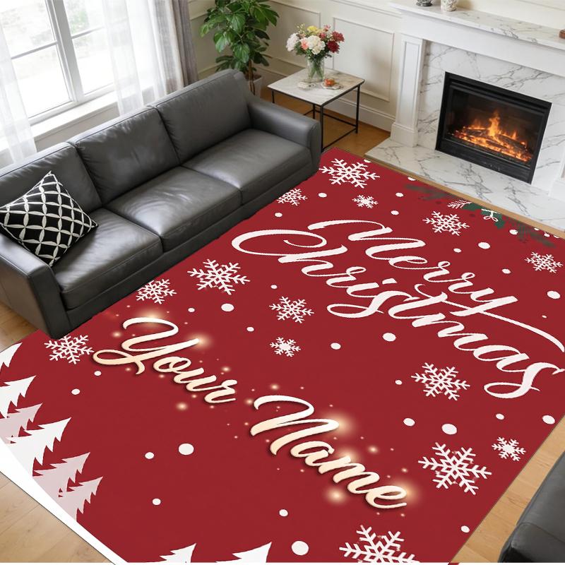 Christmas Custom Name Printed Square Area Rug Soft Non Slip Floor Carpet For Bedroom Holiday Gift
