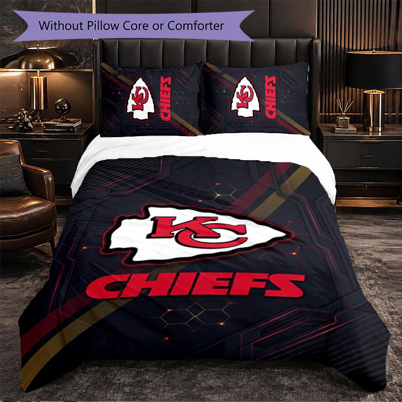 Набор постельного белья из микрофибры с узором Kansas City Chiefs, 3 предмета, декоративный комплект с пододеяльником для спальни, домашнего использования