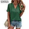 GMXIA Women's Fashion Casual Solid Color Print Short Sleeve V Neck Leisure Blouses & Shirts