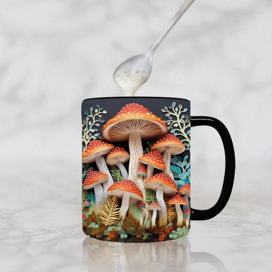 Гладкая кофейная кружка, 300 мл, 3D-грибной принт, термостойкая, цветостойкая, гладкая керамика, портативная, без запаха, пищевая, офисная, кухонная кружка