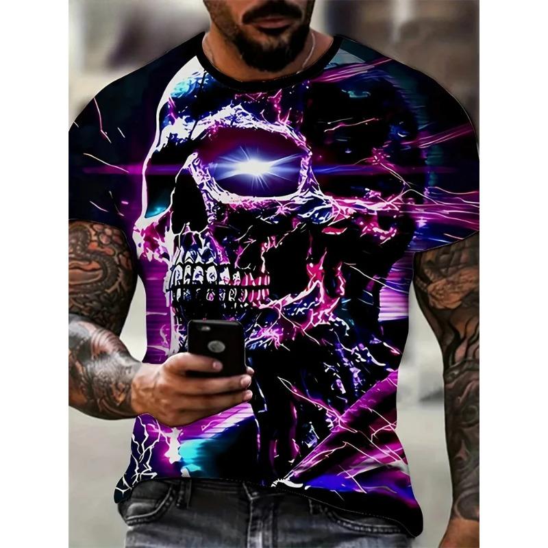 Men's Horror Skull Print T-Shirt 3D Print Vintage O-Neck Short Sleeve Fashion T-Shirts Men's Summer Street Clothing