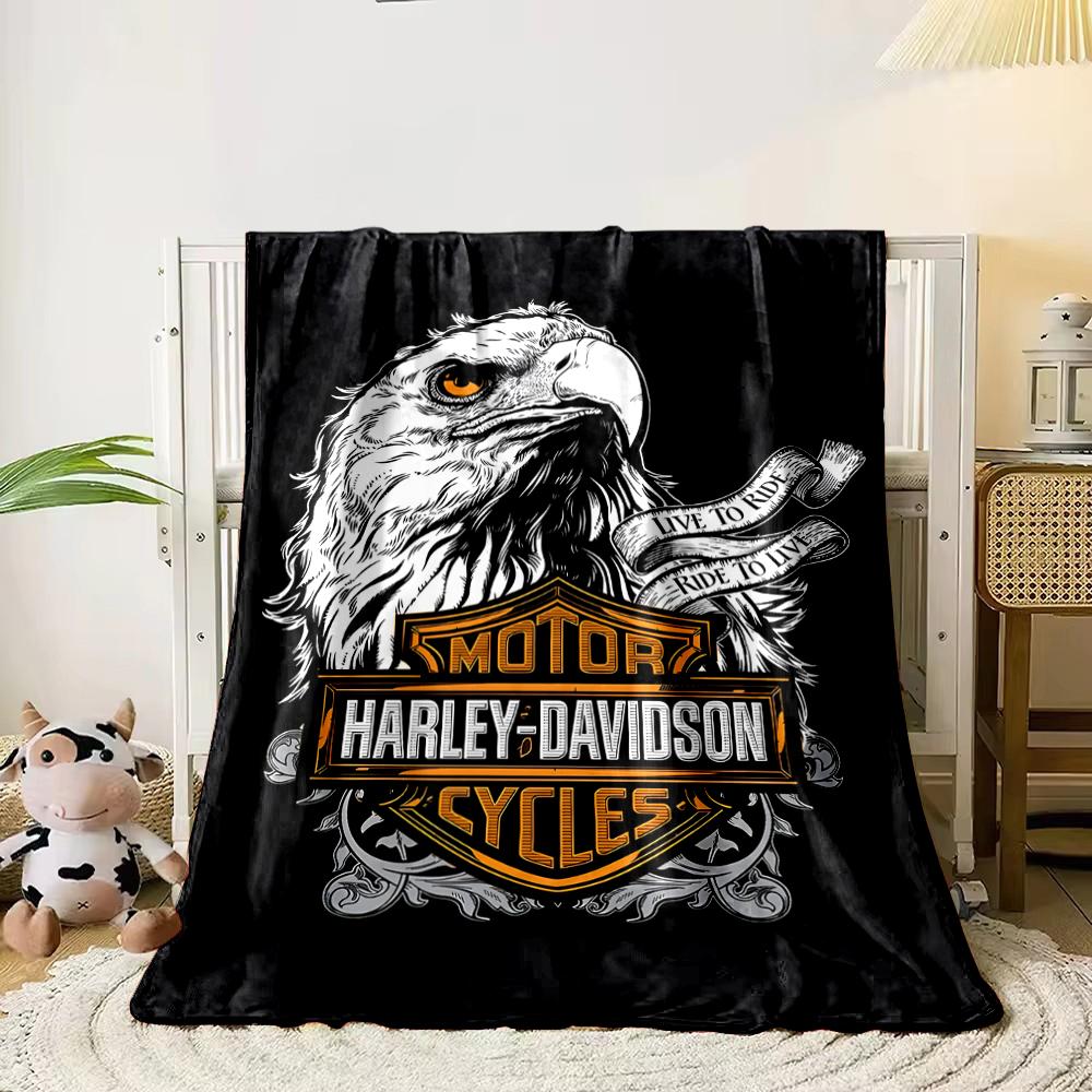 Harley Davidson Eagle Design Blanket, Flannel blanket for bedroom, living room, sofa, and nap sofas.