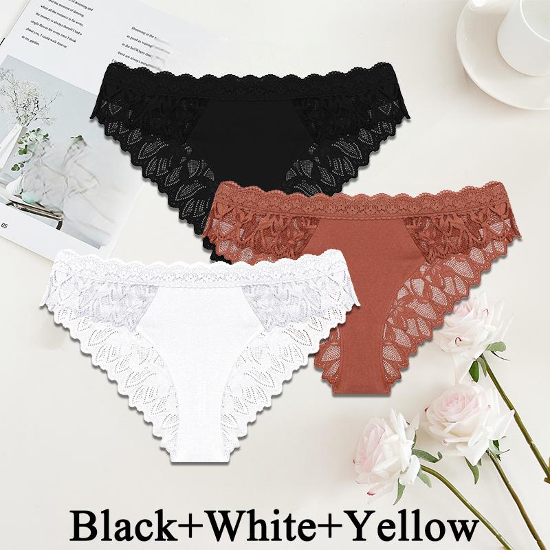 FINETOO 3PCS/Set Women Sexy Lace Panties Underwear Exotic Briefs Female Underpants Soft Lingerie Temptation Embroidery Intimates