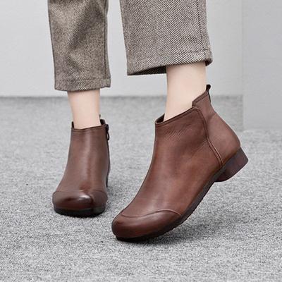 Модные женские модные плоские одинарные ботинки Весенние новые с круглым носком Боковая молния Мягкая подошва Противоскользящие Износостойкие Короткие ботинки