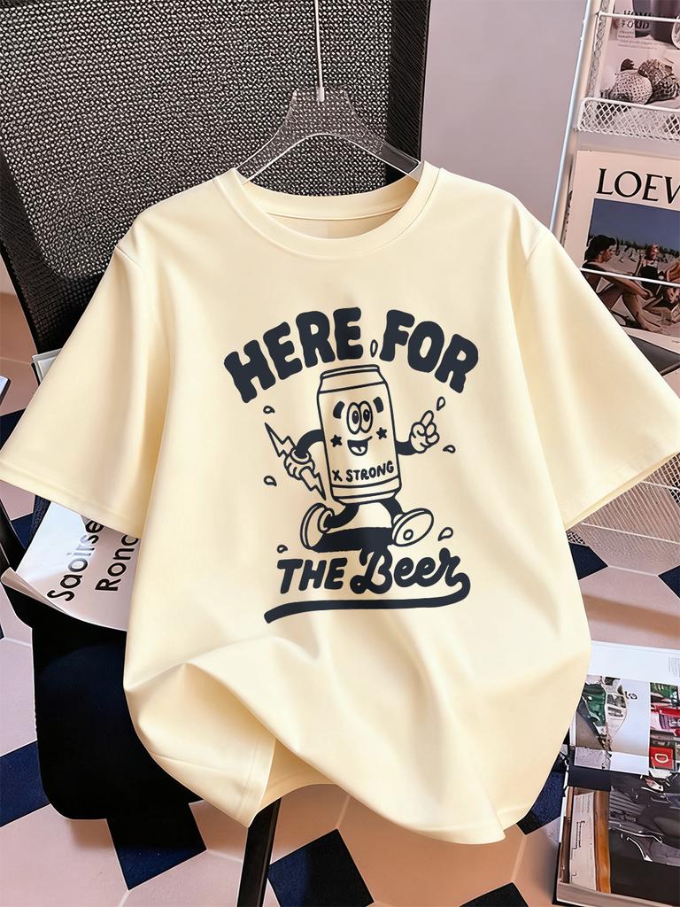 Here For The Beer Prints TShirts Women Summer Cotton Short Sleeve Tops ONeck Comfortable Loose T Shirt Casual Womans Clothes