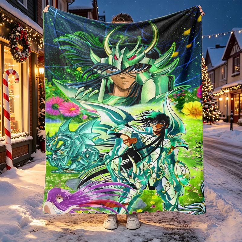 Saint Seiya Pattern Blanket for Home Decoration, Bed, Sofa, Car Travel, Camping, Suitable for All Seasons, Birthday Christmas Gift