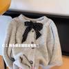 Autumn and Winter New Polka Dot Silk Scarf Bow Thickened Sweater Women's Love Buckle Knitted Gray