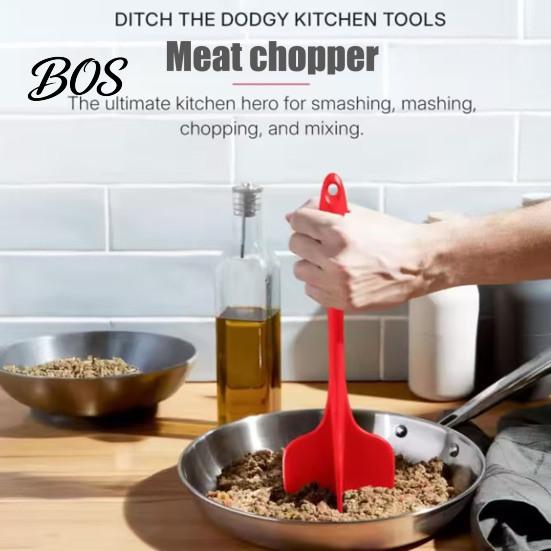 Non-stick Chopper Tool Silicone Quad Meat with 4 Blade, Long Handle Labor-saving Kitchen Smasher, Heat Resistant Ground Beef Tool, Essentials