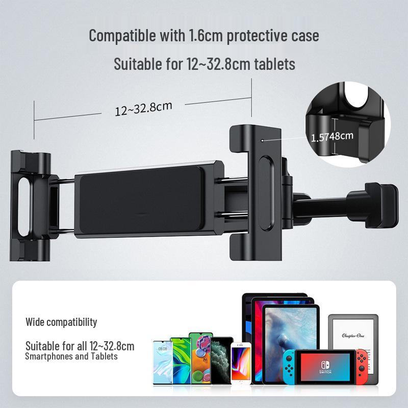 Universal Car Headrest Tablet & Phone Holder: Retractable, Foldable, Rear-Seat Mount