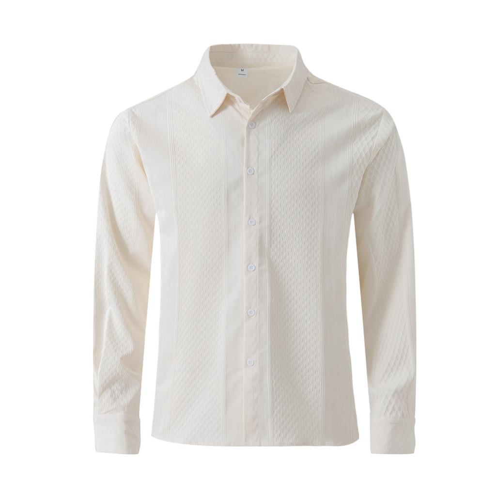 Мужская рубашка с длинным рукавом и однотонными пуговицами, повседневная однобортная рубашка с длинным рукавом в полоску