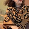 Coffee 30% Silk 70% Wool Scarf Shawl Printed New Fall Winter Chain Design Women Triangle Satin Scarves Wraps 110*110cm