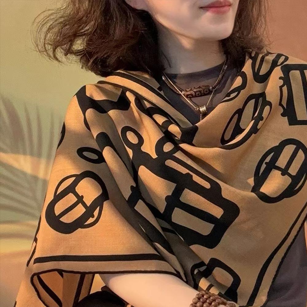 Deep Khaki 30% Silk 70% Wool Scarf Shawl Printed New Brand Fall Winter Women Triangle Silk Wool Scarves Wraps 130*200cm