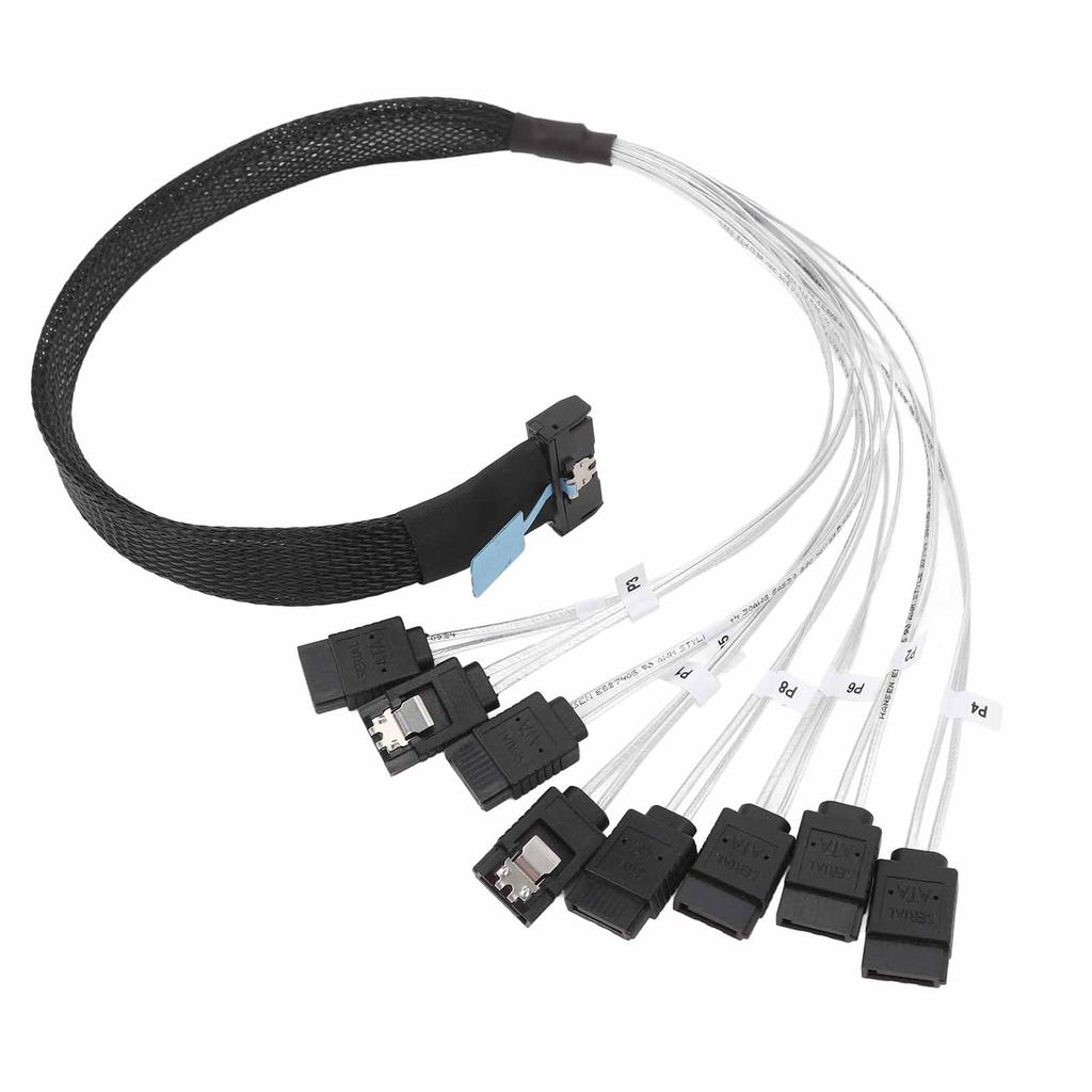 MCIO 8i to 8xSATA3.0 Cable 19.7 Inch Silver Plated OFC PCIE 5.0 MCIO 8i 74 Pin High Speed Server Data Transmission