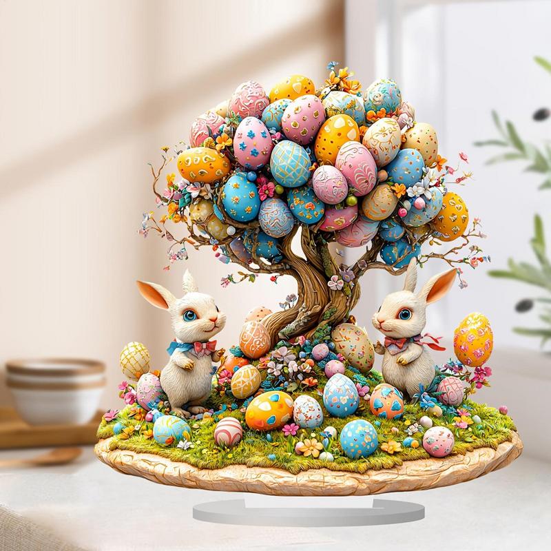 Easter 2D Flat Decoration Acrylic Statue Egg Bunny Easter Decor for Desk Spring Easter Stand Figure Indoor Home Decoration