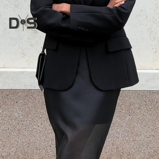 Женская макси-юбка с высокой талией, сетчатая пряжа, перспективная однотонная юбка с разрезом на бедрах, длинная юбка