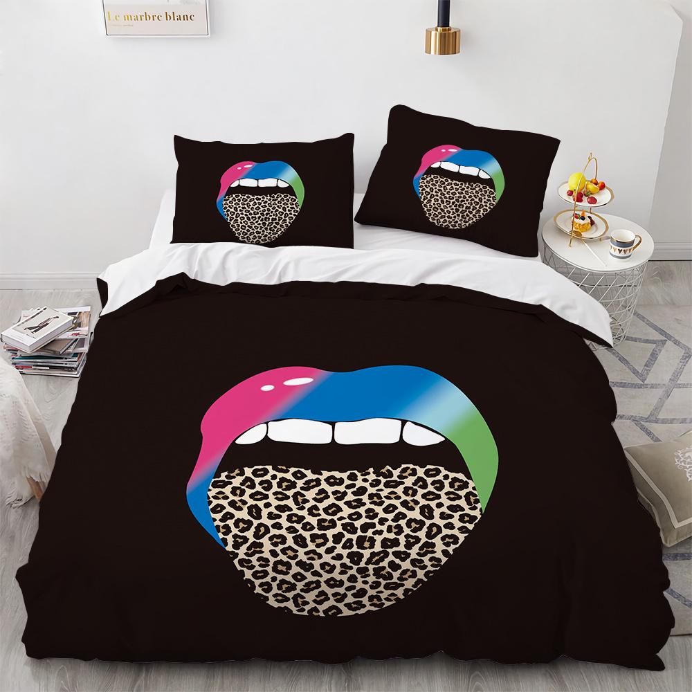 3D Print Red Lips Duvet Cover Set Sexy Theme Romantic Style For Girls Women Couple Bedding Set King Queen Size With Pillowcase