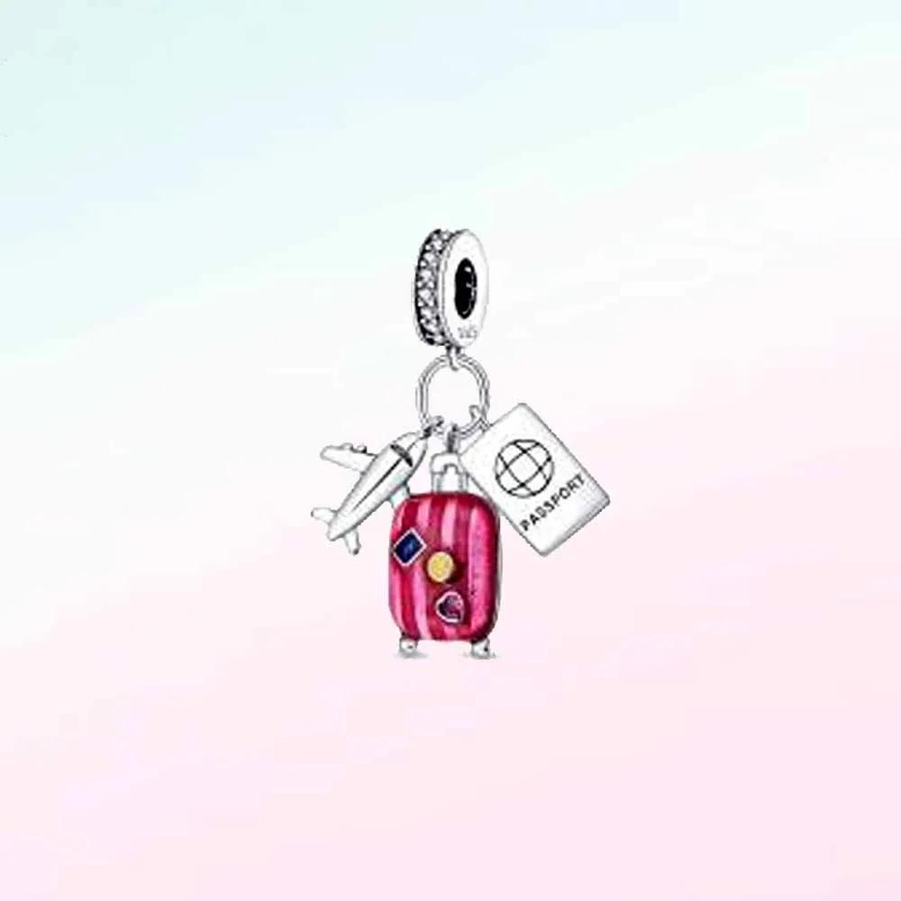 Copper Travel Series Suitcase Camera Airplane Hat Charms Fit Original Snake Chain Bracelet Diy For Women Jewelry Making Gift