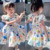 Girls' Skirt Summer Children's Puff Sleeve Dress Children Printed Princess Dress