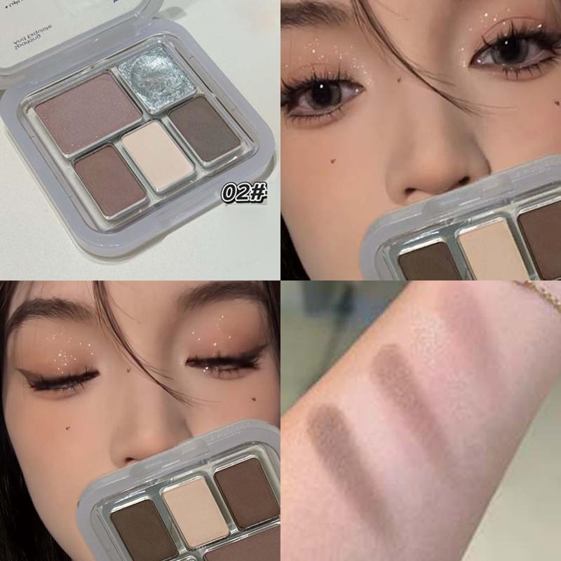 5-Color Shiny Punk Blue Eyeshadow Palette Glitter Pearlescent Eye Shadow Palette Lasting Waterproof Nude Pink Eye Pigment Makeup